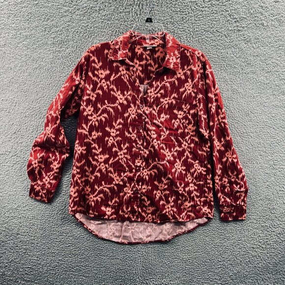 Knox Rose Womens Top Medium Brick Red Long Sleeve Button Front Shirt Pocket - Picture 1 of 8